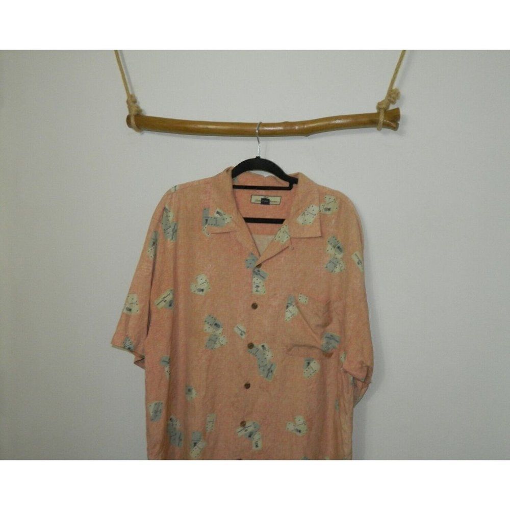 Tommy Bahama Shirt Men Hawaiian Orange Silk Dominoes Graphic Novelty‎ Size XL - Picture 8 of 12